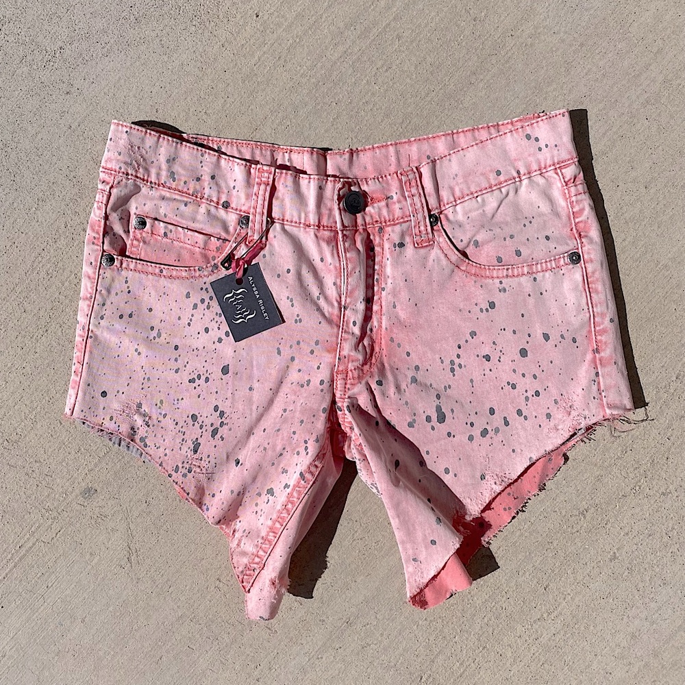 CHEAP MONDAY Salmon Pink Splatter Paint Urban Renewal Custom Shorts 🐷